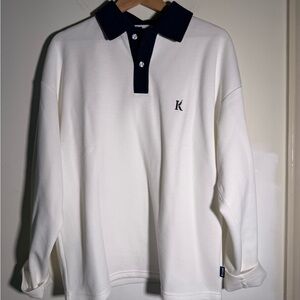 Nautica White Long Sleeve with Navy Collar